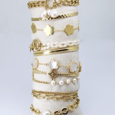 Kit best seller 10 bracelets en acier doré et blanc Noël