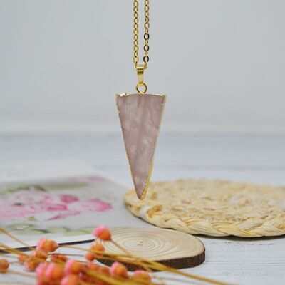 Gold plated natural stone long point pendant