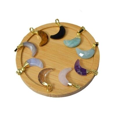 Gold plated natural stone moon pendant