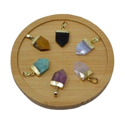 Gold plated pendant wide point natural stone