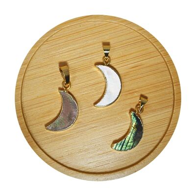 Natural stone moon pendant with gold or silver plated setting