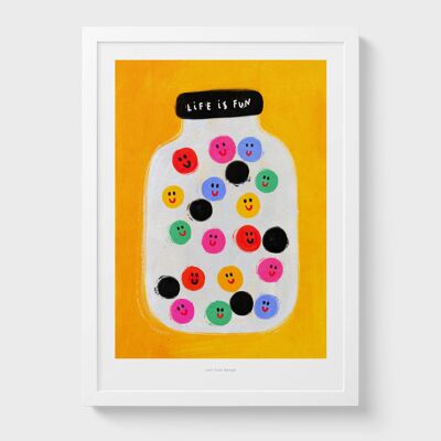 A4 La vida es divertida | Impresión de arte de ilustración.