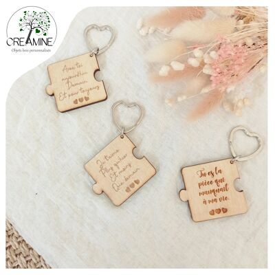 Engraved wooden key ring love message puzzle