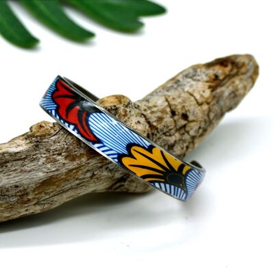 Cuff bangle bracelet ethnic wax pattern wedding flower yellow, red in stainless steel silver