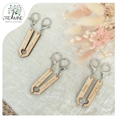 2-teiliger gravierter Schlüsselanhänger aus Holz für beste Freunde oder Verliebte