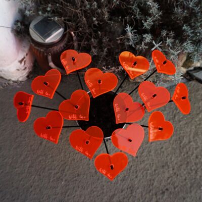 Cuori 'With Love' incisi e luminosi x 15 paletti decorativi per San Valentino alti 25 cm/10 pollici Espositore per le vendite SunCatcher Peggy Pot incluso