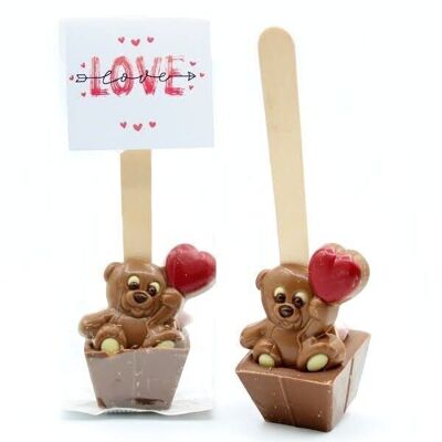 HOT CHOCOLATE SPOON HEART BEAR - 55g milk chocolate