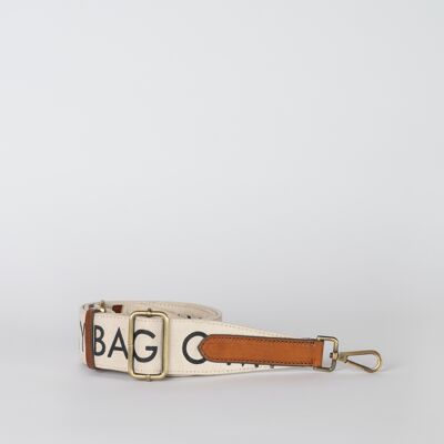 New Collection - Canvas Logo Strap - White / Cognac Classic Leather
