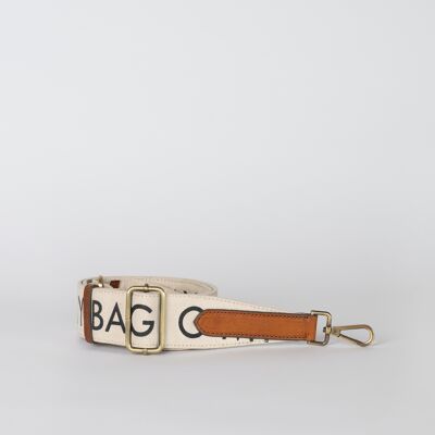 New Collection - Canvas Logo Strap - White / Cognac Classic Leather