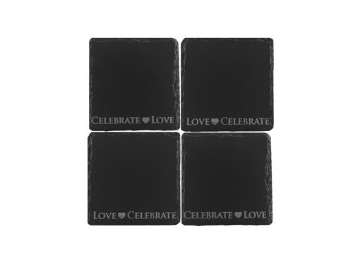 4 Slate Coasters -Love & Celebrate