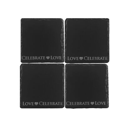 4 Slate Coasters -Love & Celebrate