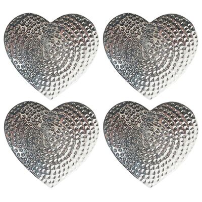 4 Heart Flat Hammered Coasters - Silver