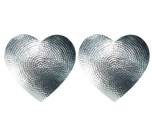 2 Heart Flat Hammered Place Mats - Silver