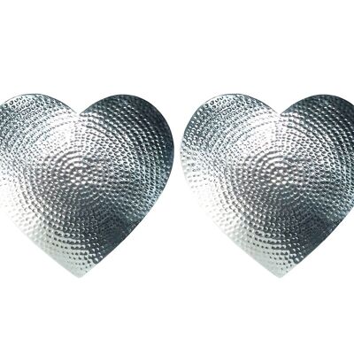 2 Heart Flat Hammered Place Mats - Silver