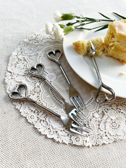 4 Pastry Forks - Love Heart