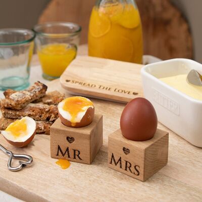 2 Oak Egg Cups - Mr & Mrs