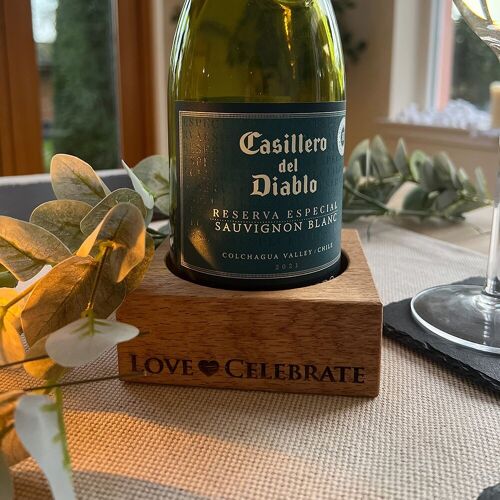 Oak Wine Bottle Coaster - Love & Celebrate