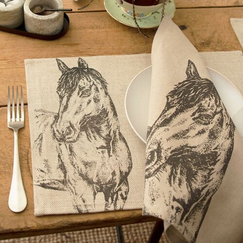 4 Linen Napkins - Horse