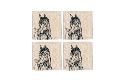 4 Linen Coasters - Horse