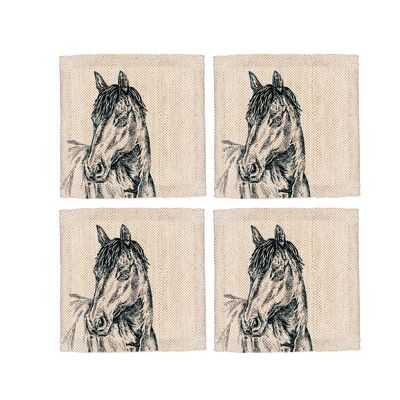 4 Linen Coasters - Horse