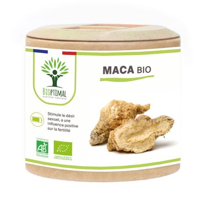 Organic Maca - Food supplement - Energy Aphrodisiac Fertility - 100% Maca root powder - Origin Peru - Packaged in France - Ecocert certified - Vegan - capsules
