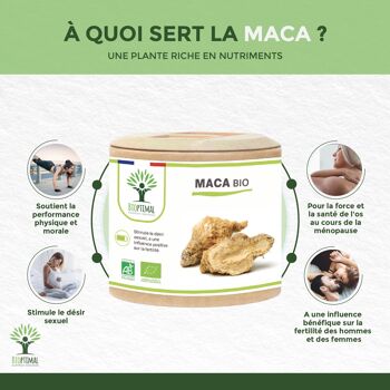 Maca Bio - Complément alimentaire - Énergie Aphrodisiaque Fertilité - 100% Racine de maca en poudre - Origine Pérou - Conditionné en France - Certifié Ecocert - Vegan - gélules 3