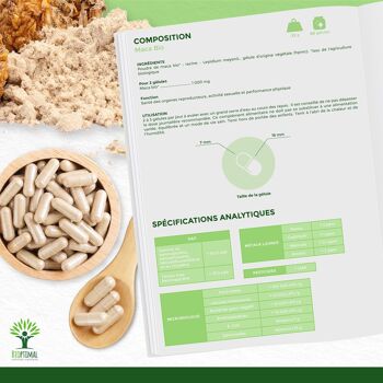 Maca Bio - Complément alimentaire - Énergie Aphrodisiaque Fertilité - 100% Racine de maca en poudre - Origine Pérou - Conditionné en France - Certifié Ecocert - Vegan - gélules 6