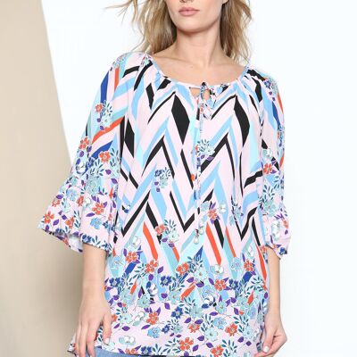 Top con fiori a zig-zag