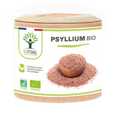Psyllium Blond orgánico - Complemento alimenticio - Tegumentos - Colesterol de tránsito digestivo - 320 mg polvo/cápsula - Fabricado en Francia - Vegano - cápsulas