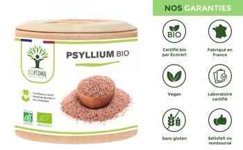 Psyllium Blond Bio - Complément alimentaire - Téguments - Digestion Transit Cholestérol - 320 mg de Poudre/Gélule - Fabriqué en France - Vegan - gélules 8