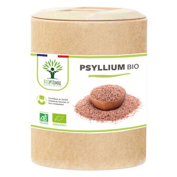 Psyllium Blond Bio - Complément alimentaire - Téguments - Digestion Transit Cholestérol - 320 mg de Poudre/Gélule - Fabriqué en France - Vegan - gélules 12