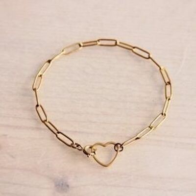 D-Chain-Armband mit offenem Herzschloss – Gold