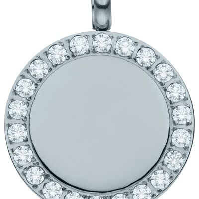 Round glamor pendant with set zirconia stones made of stainless steel