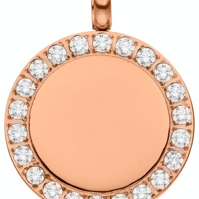 Round glamor pendant with set zirconia stones made of rose-colored stainless steel