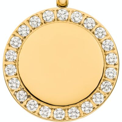 Round glamor pendant with set zirconia stones made of stainless steel gold