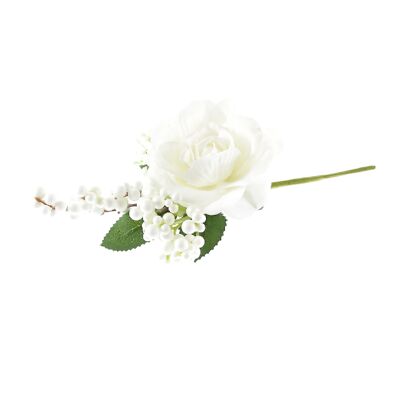 Rosa decorativa con bayas, 24 x 0 x 0 cm, blanca, 781520