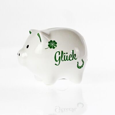 Lucky Dolomite piggy bank, 10.5 x 8.5 x 8.5 cm, white/green, 781322