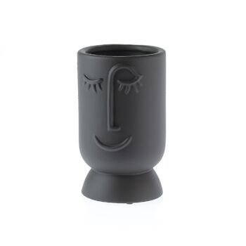 Vase en céramique sur pied avec visage, 13 x 13 x 21,5 cm, noir, 779671 1