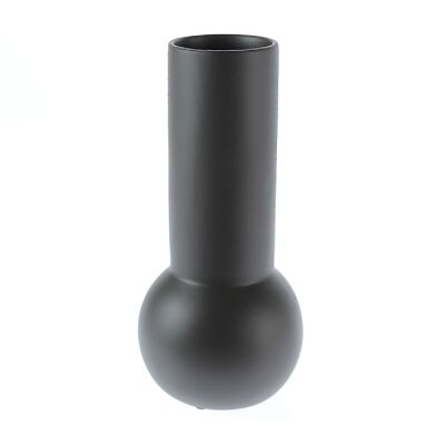 Ceramic ball vase with neck, 14 x 14 x 32 cm, black, 779619