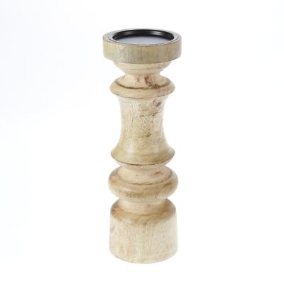 Mango wood candlestick, 10 x 10 x 30cm, natural, 779398