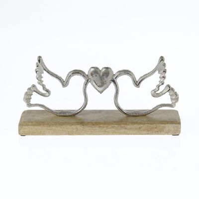 Aluminum pair of birds with heart, 25 x 5 x 12cm, silver/natural, 778339