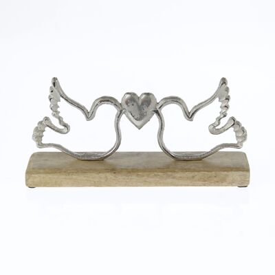 Coppia di uccellini in alluminio con cuore, 25 x 5 x 12 cm, argento/naturale, 778339