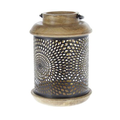 Mango wood lantern with metal decoration, Ø 19 x 30cm, natural/black, 777806