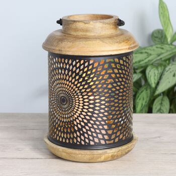 Lanterne en bois de manguier avec décoration en métal, Ø 19 x 30 cm, naturel/noir, 777806 2