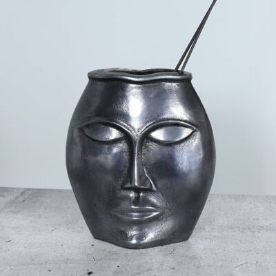 Jarrón de aluminio con cara ancha, 25 x 15 x 27 cm, plata antigua, 776380