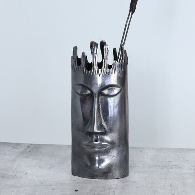 Aluminum vase with face up, 17 x 17 x 37.5cm, antique silver, 776366