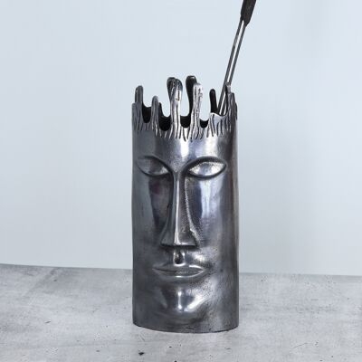 Aluminium-Vase mit Gesicht hoch, 17 x 17 x 37,5cm, antiksilber, 776366