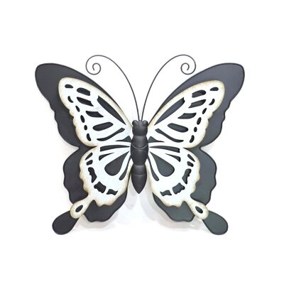 Decoración de pared de metal mariposa, 51,5 x 3 x44,5 cm, negro/blanco, 776328
