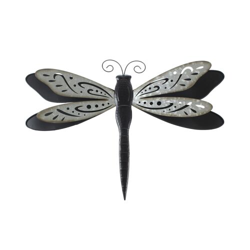 Metall-Wanddekor Libelle, 66 x 2,5 x 45 cm, schwarz/weiß, 776311