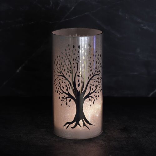 Glas-Lichtsäule Baummotiv LED, Ø 10 x 20cm, silber, 776199